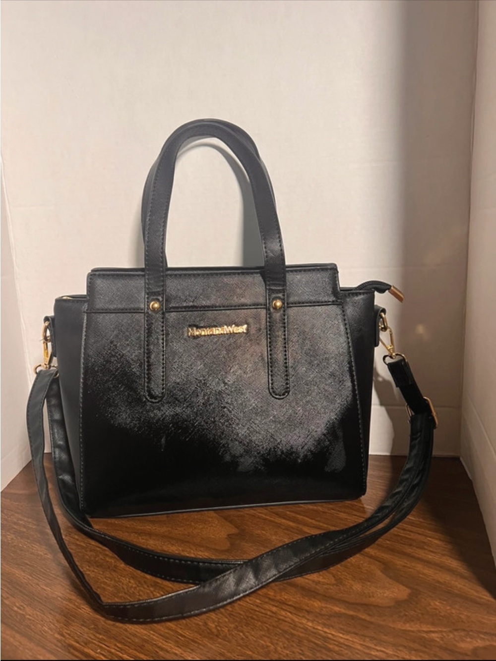 Montana West Black Leather Satchel with Detachable Strap